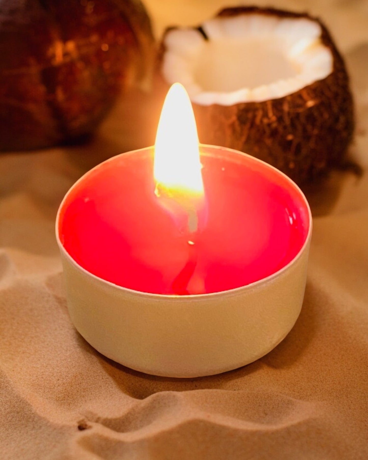 Bougie chauffe plat, contenant en aluminium, senteur Monoï Coco